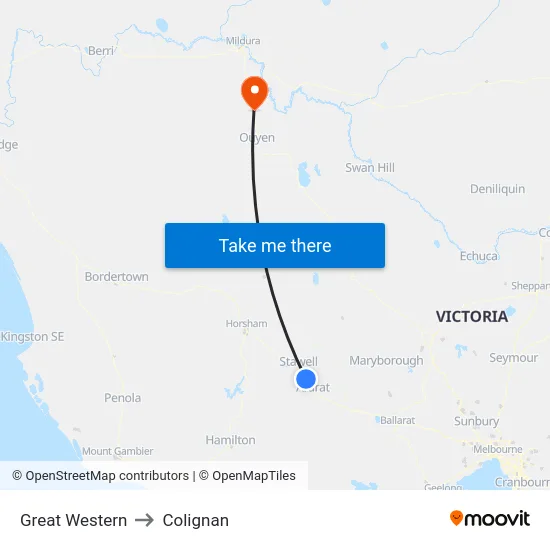 Great Western to Colignan map