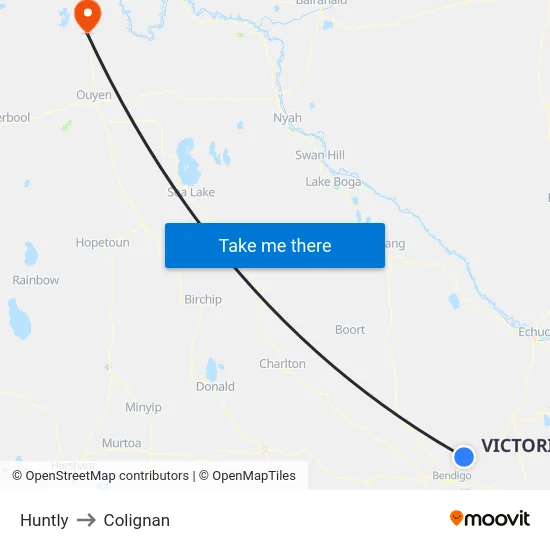 Huntly to Colignan map