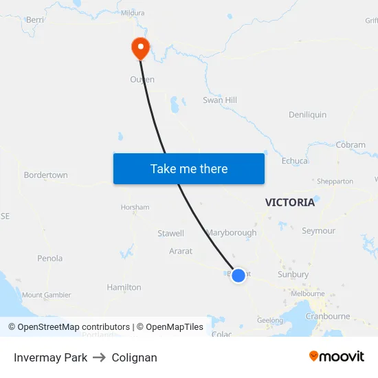 Invermay Park to Colignan map