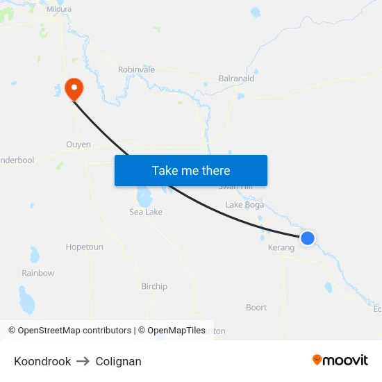 Koondrook to Colignan map