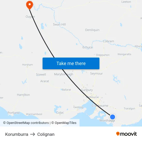 Korumburra to Colignan map