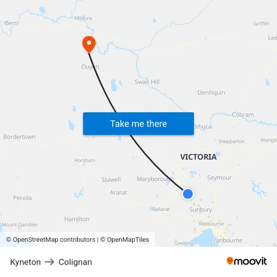 Kyneton to Colignan map