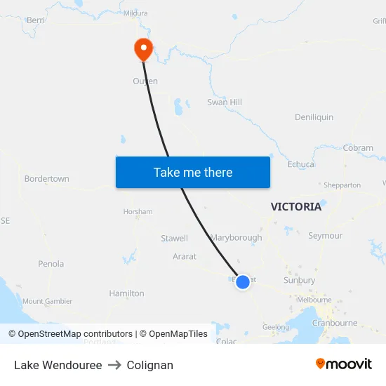 Lake Wendouree to Colignan map