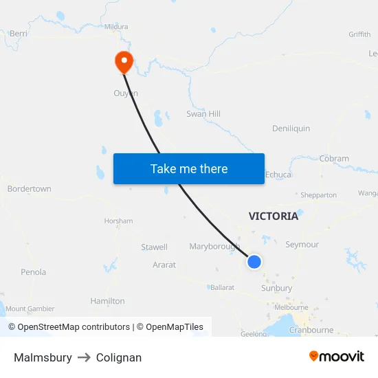 Malmsbury to Colignan map