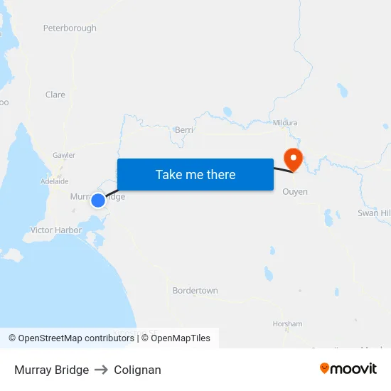 Murray Bridge to Colignan map