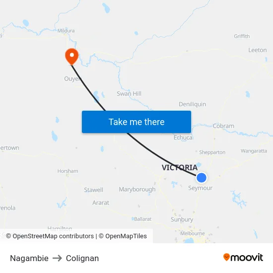 Nagambie to Colignan map