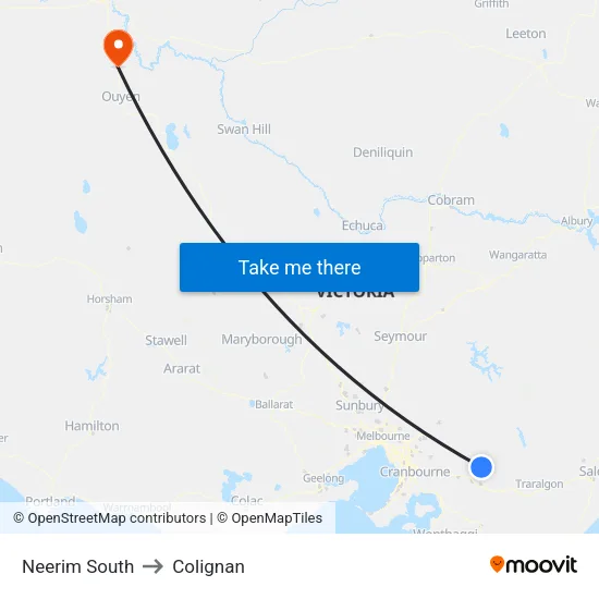 Neerim South to Colignan map