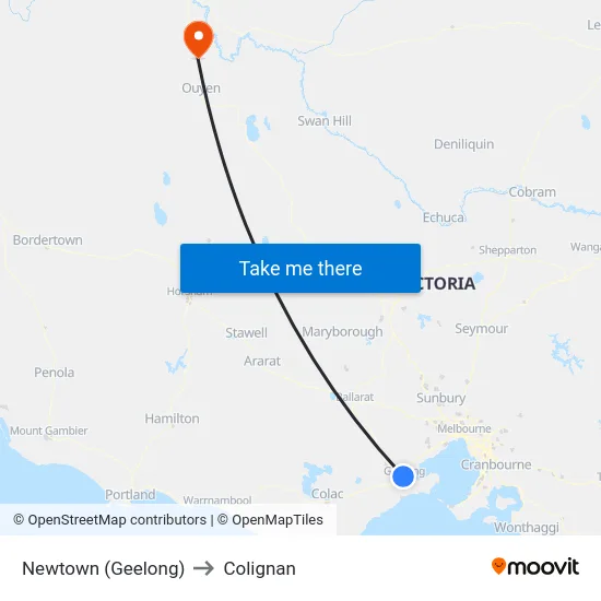 Newtown (Geelong) to Colignan map
