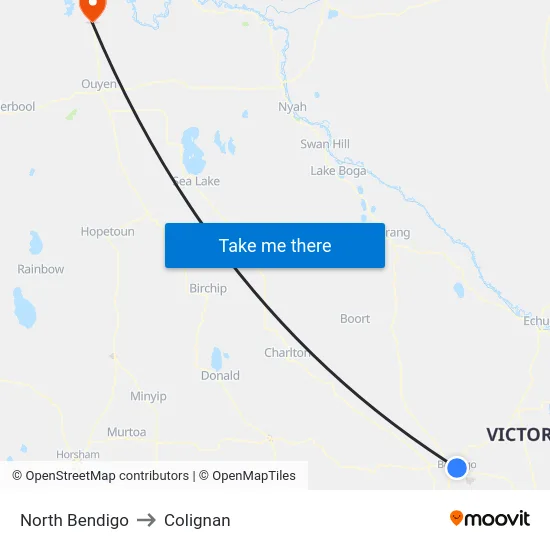 North Bendigo to Colignan map