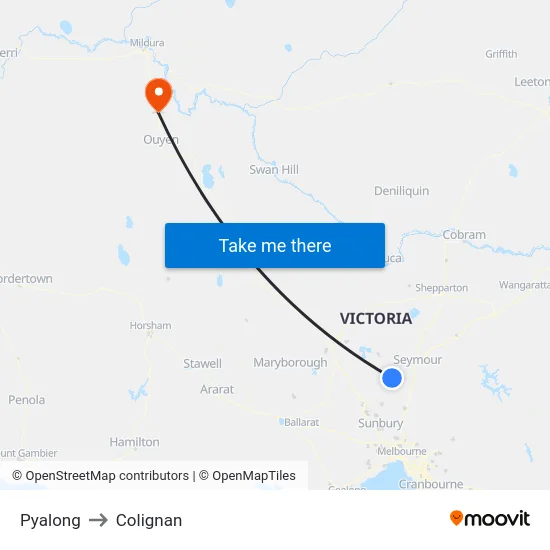 Pyalong to Colignan map