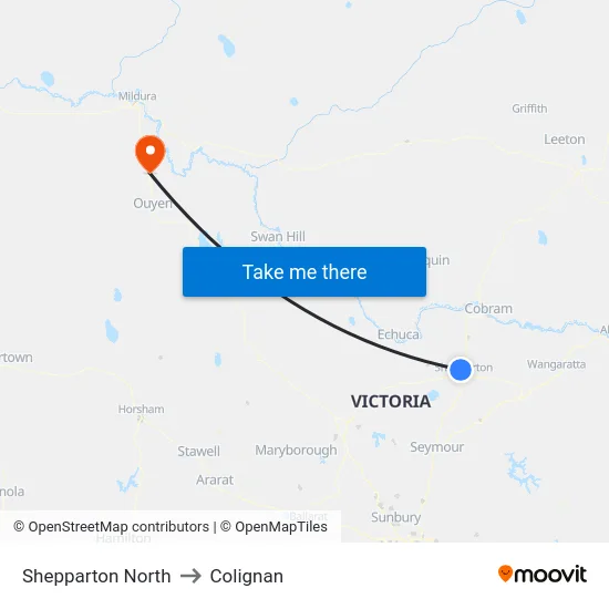 Shepparton North to Colignan map