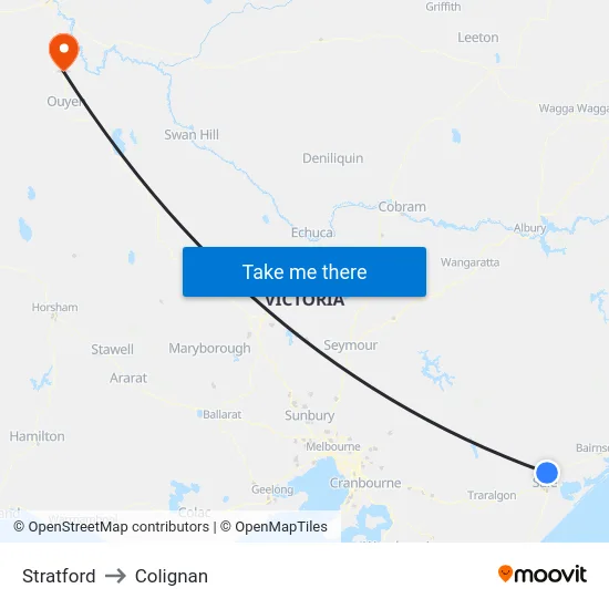 Stratford to Colignan map