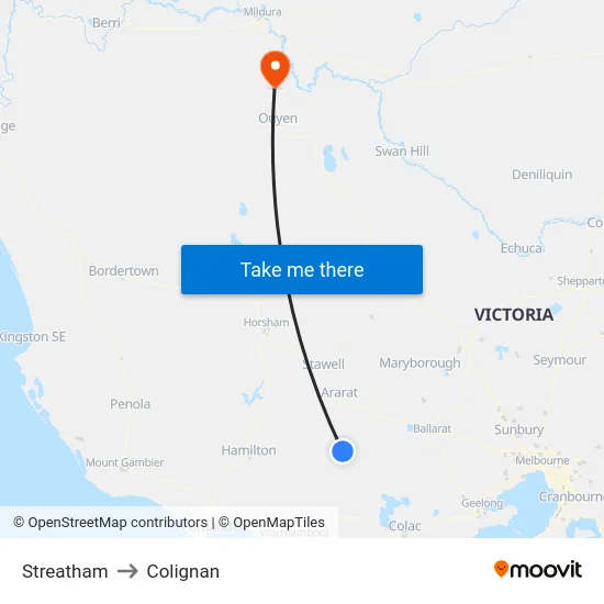 Streatham to Colignan map