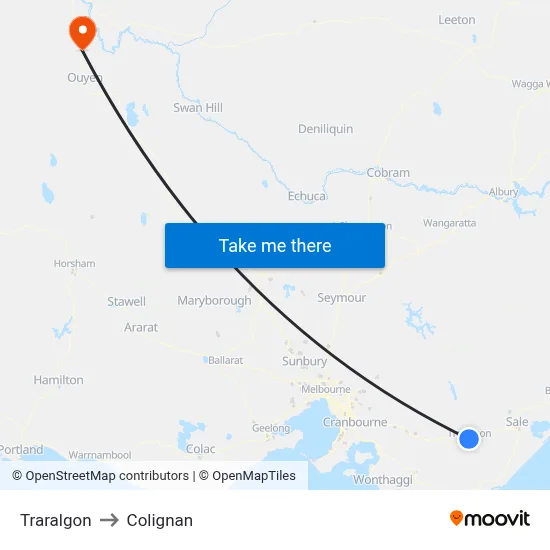 Traralgon to Colignan map