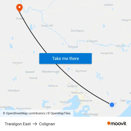 Traralgon East to Colignan map