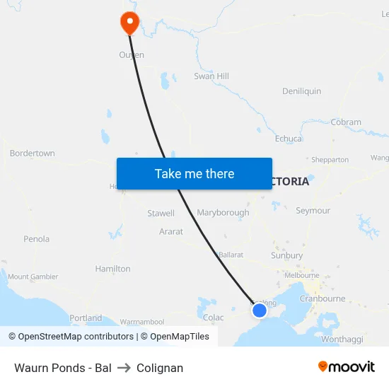 Waurn Ponds - Bal to Colignan map