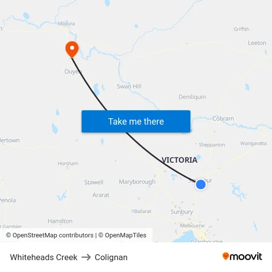 Whiteheads Creek to Colignan map