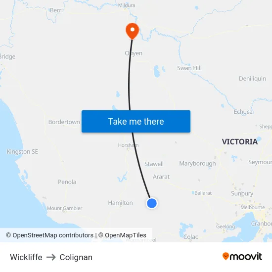 Wickliffe to Colignan map