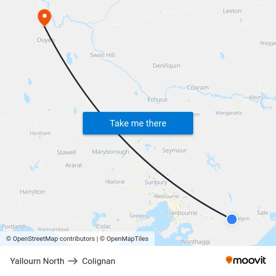 Yallourn North to Colignan map