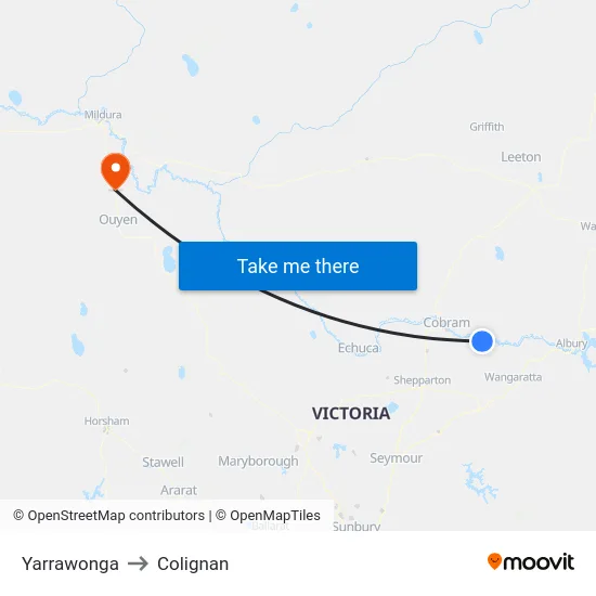 Yarrawonga to Colignan map
