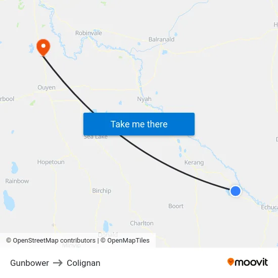 Gunbower to Colignan map
