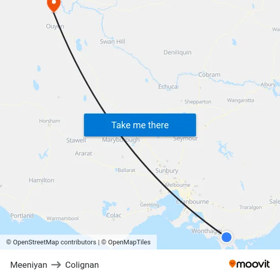 Meeniyan to Colignan map