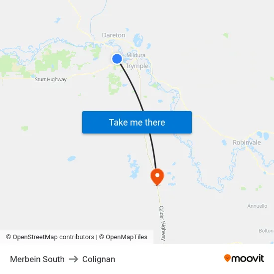 Merbein South to Colignan map