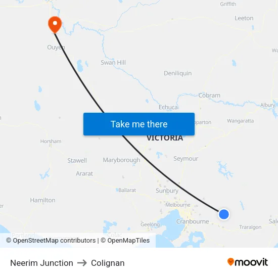 Neerim Junction to Colignan map