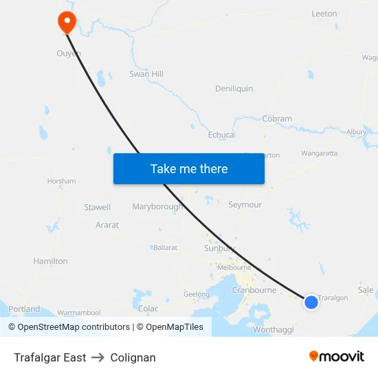 Trafalgar East to Colignan map