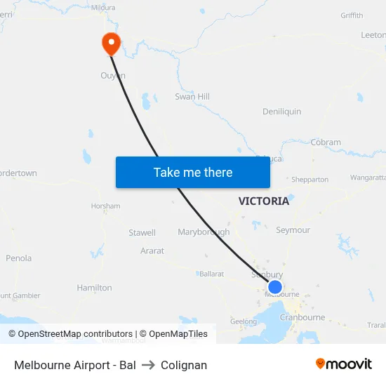 Melbourne Airport - Bal to Colignan map