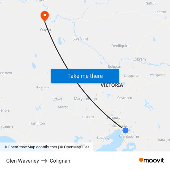 Glen Waverley to Colignan map