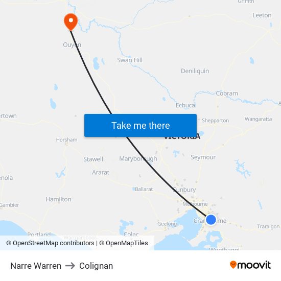 Narre Warren to Colignan map