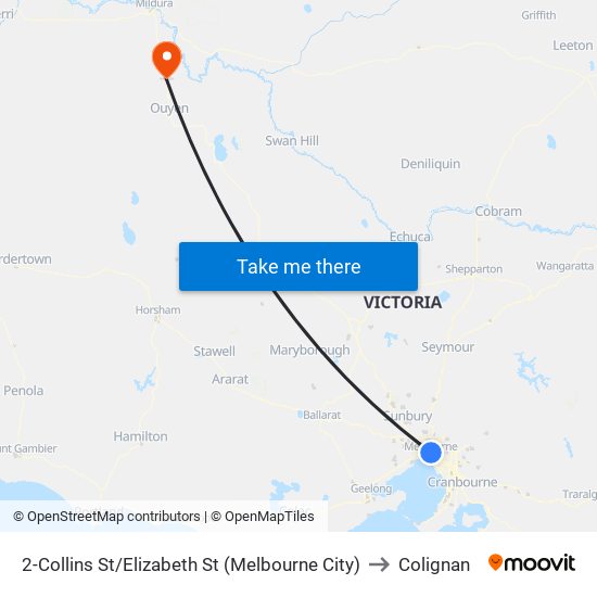 2-Collins St/Elizabeth St (Melbourne City) to Colignan map