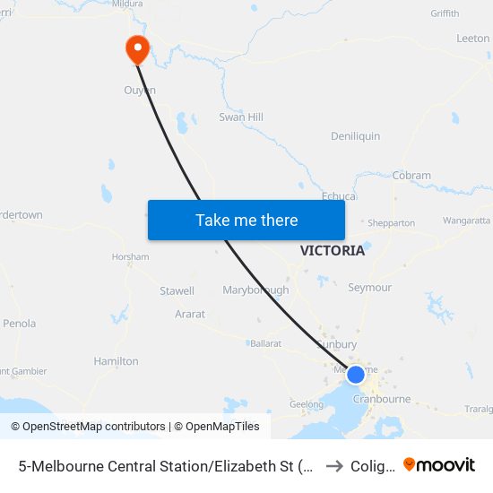 5-Melbourne Central Station/Elizabeth St (Melbourne City) to Colignan map