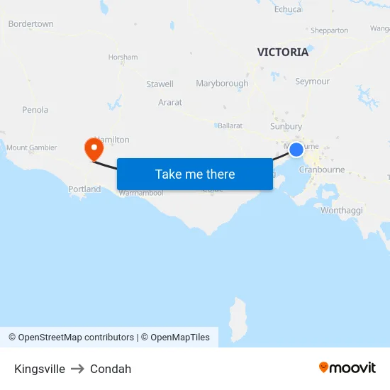 Kingsville to Condah map