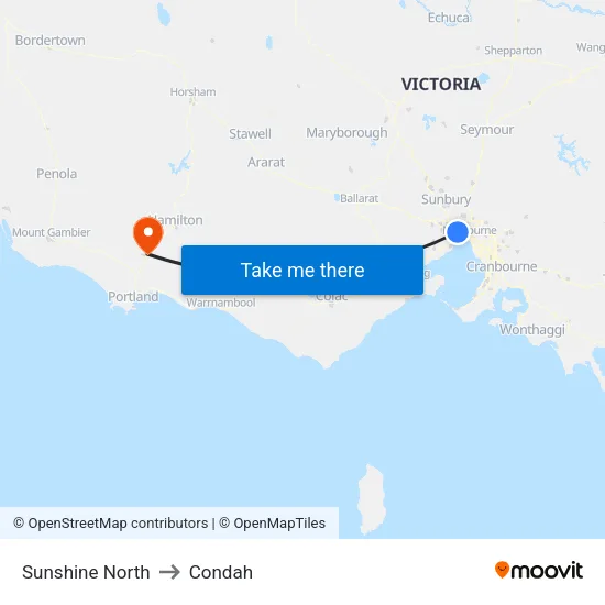 Sunshine North to Condah map