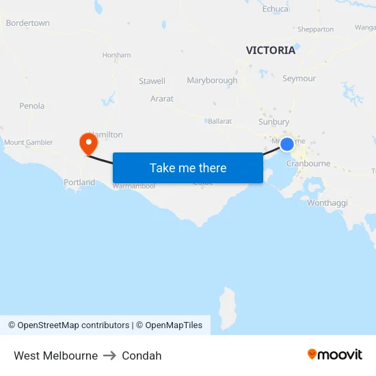 West Melbourne to Condah map