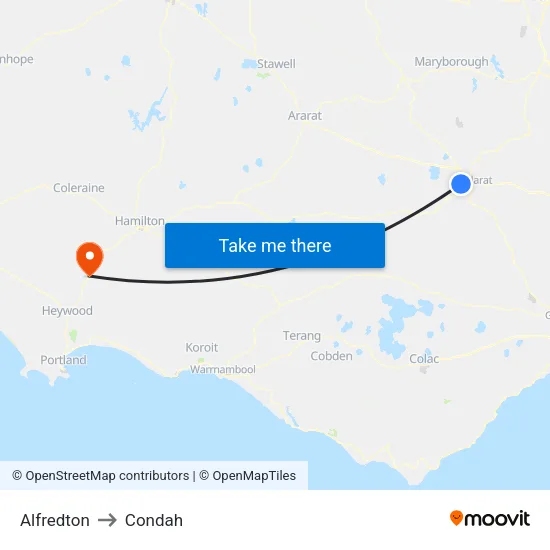 Alfredton to Condah map