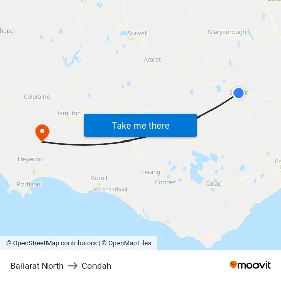 Ballarat North to Condah map
