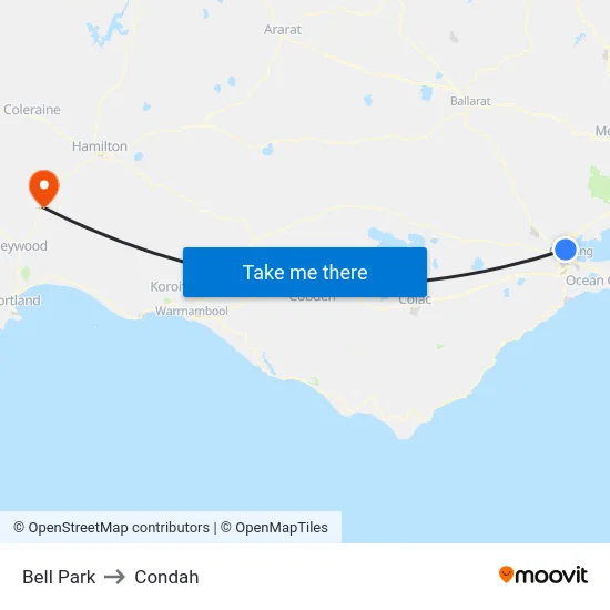 Bell Park to Condah map