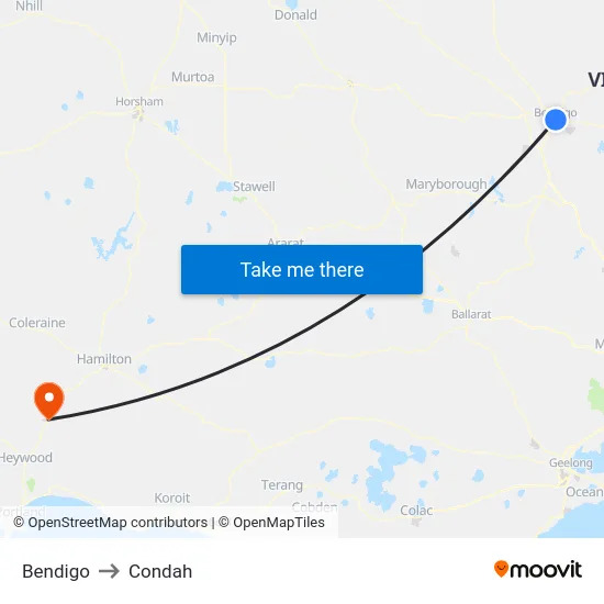 Bendigo to Condah map