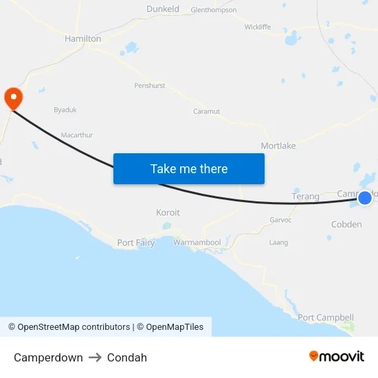 Camperdown to Condah map