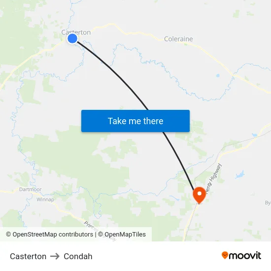 Casterton to Condah map