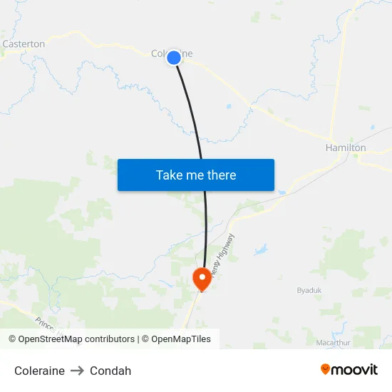 Coleraine to Condah map