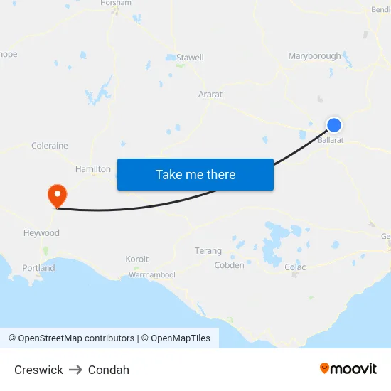 Creswick to Condah map
