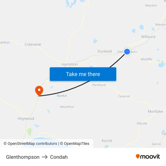 Glenthompson to Condah map