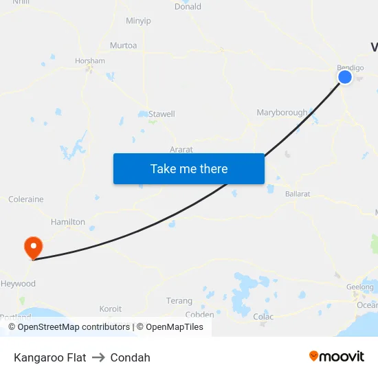 Kangaroo Flat to Condah map