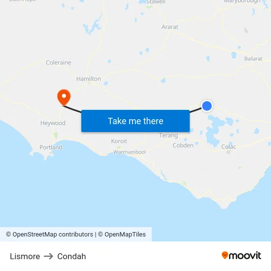 Lismore to Condah map