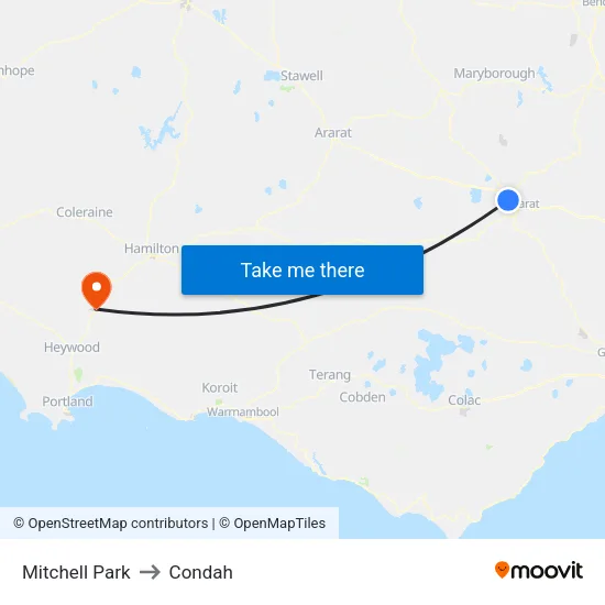 Mitchell Park to Condah map