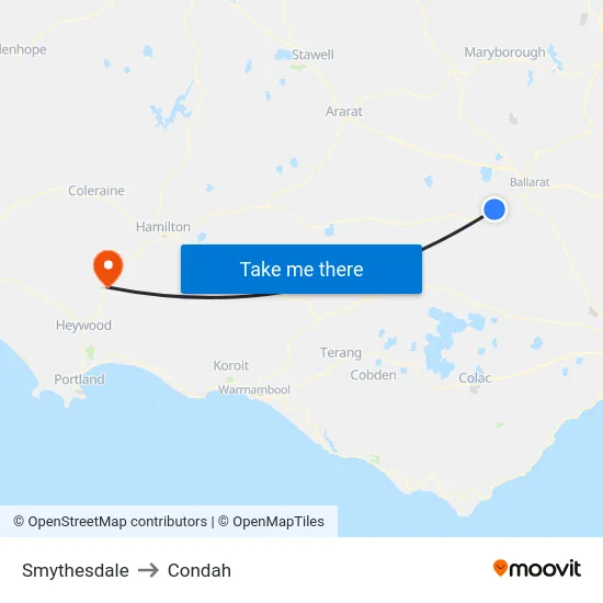 Smythesdale to Condah map